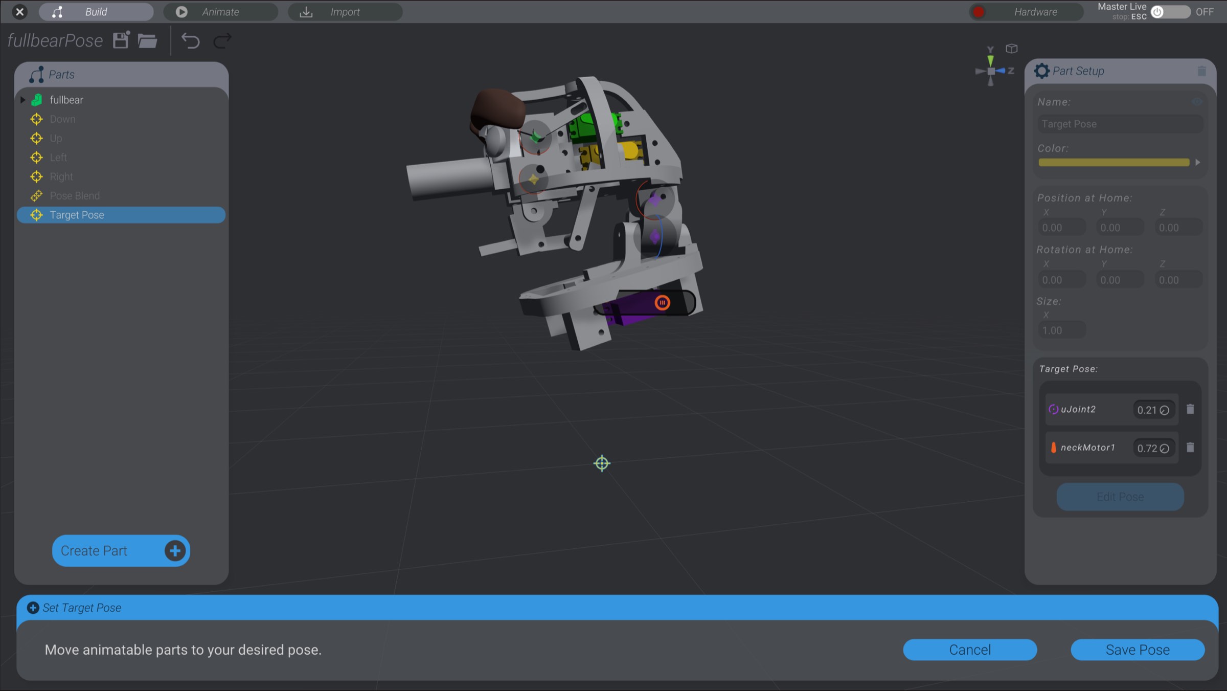 Screenshot: Creating and modifying target pose