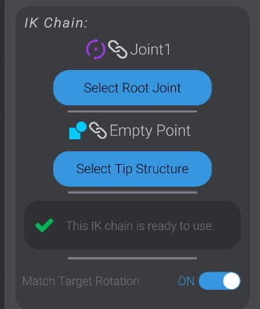 Screenshot: Setting IK End Point to Match Target Rotation