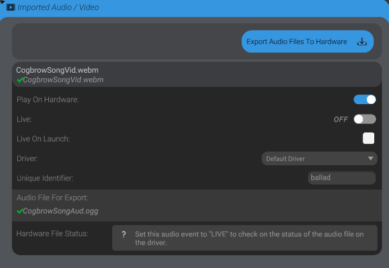Screenshot: Triggering audio playback on hardware