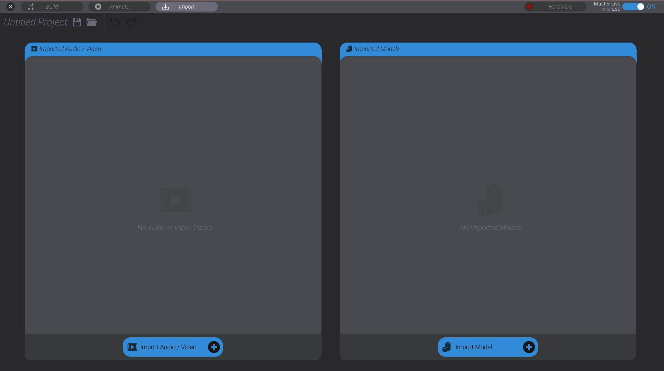 Screenshot: Importing audio and video