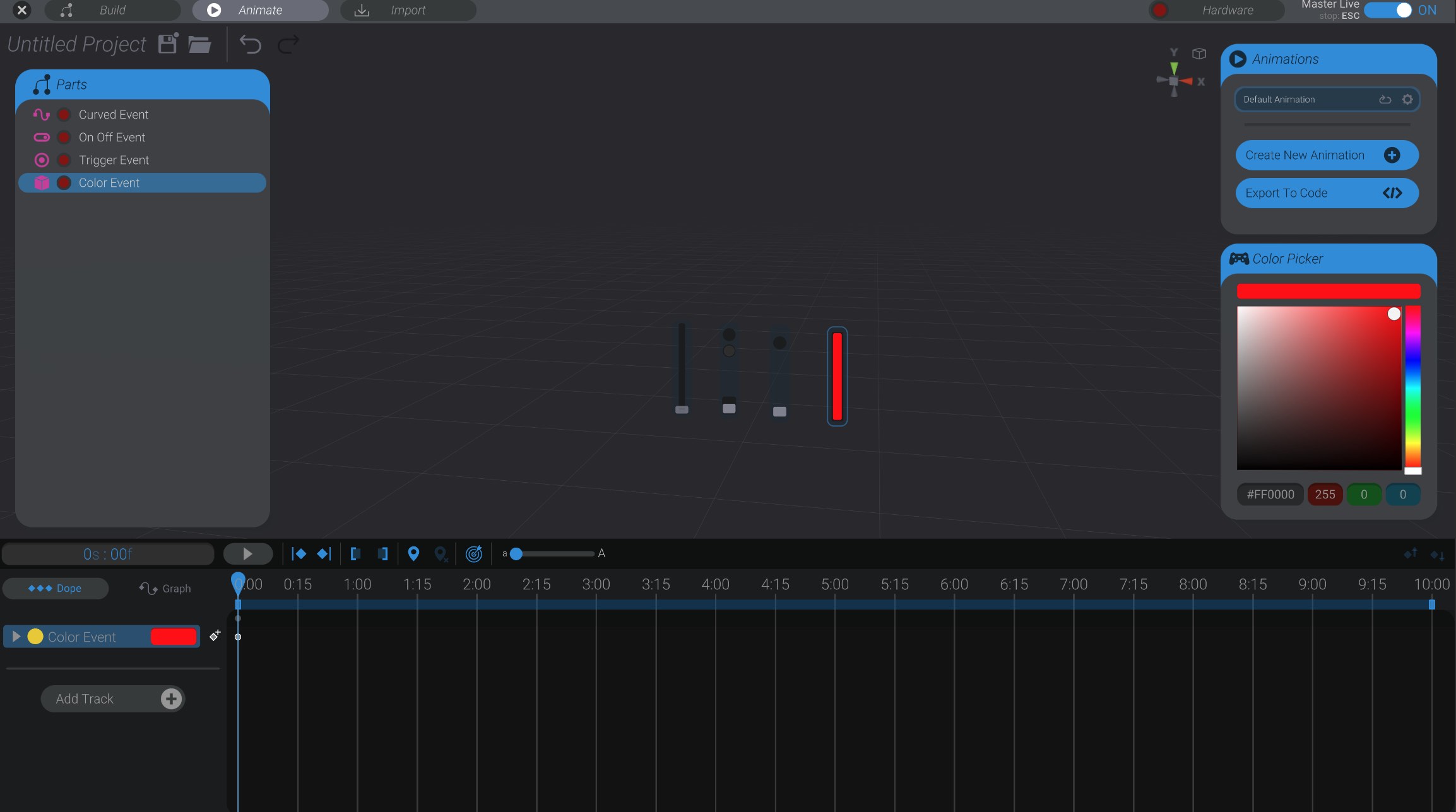 Screenshot: Animating custom events