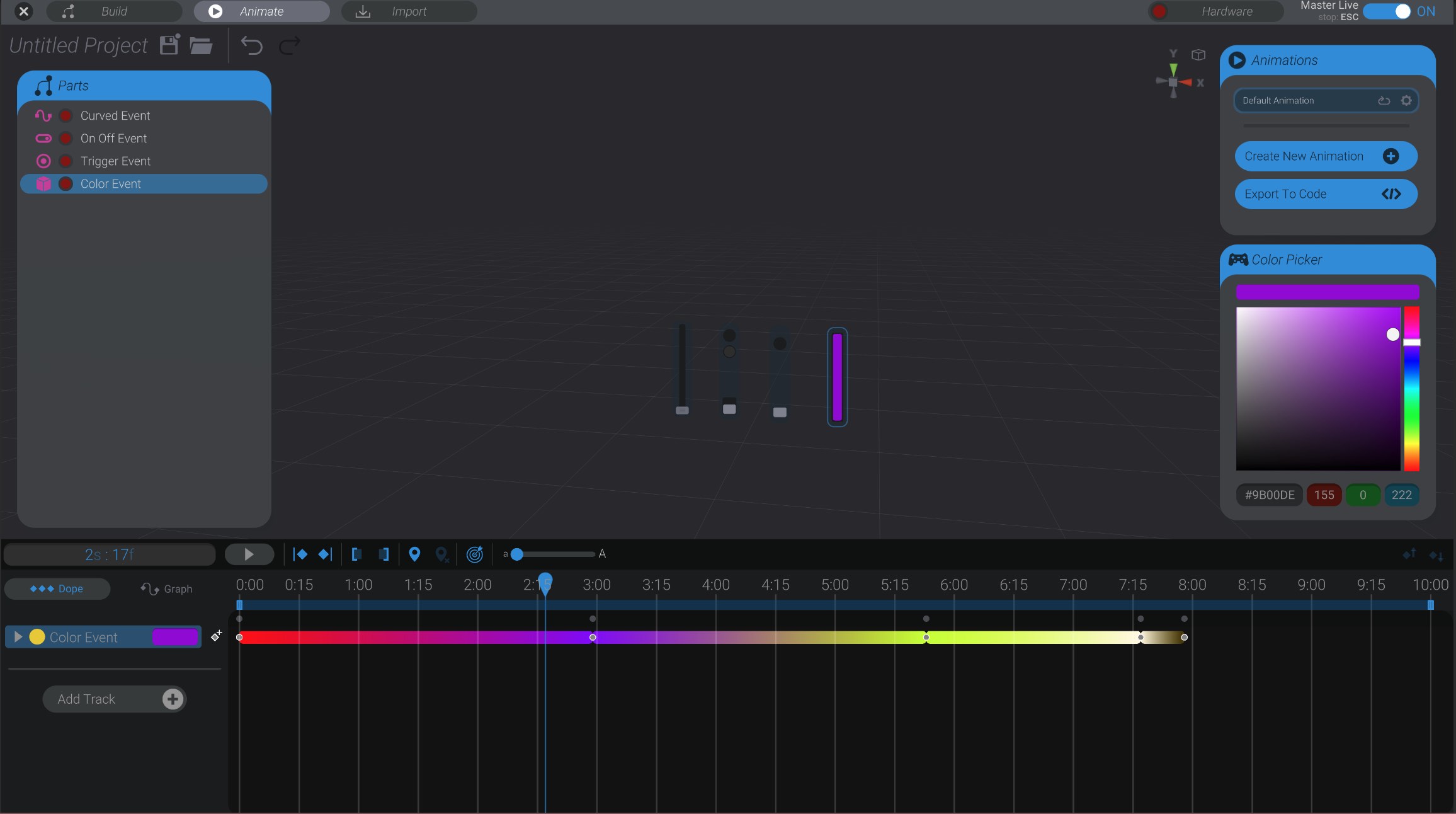 Screenshot: Animating custom events