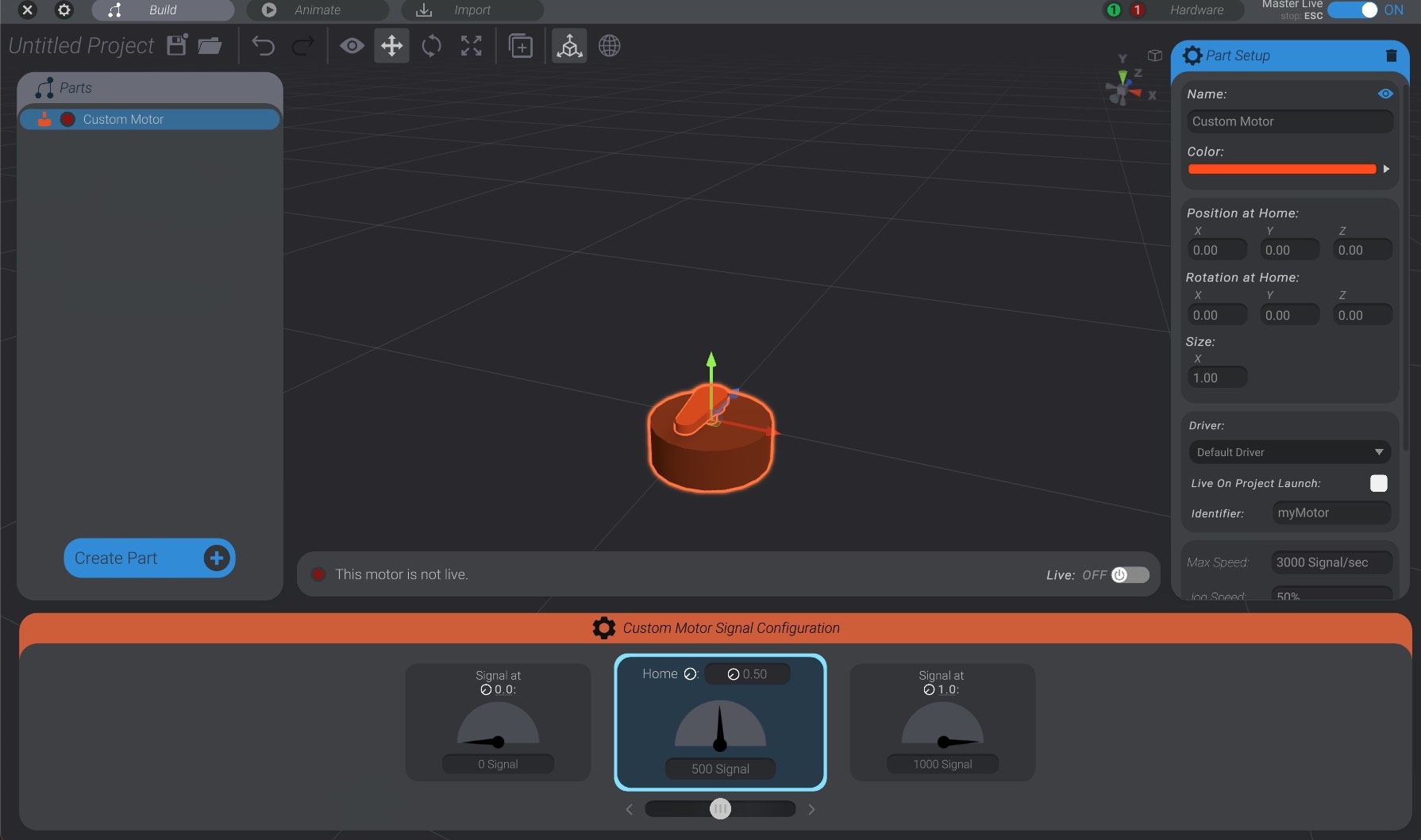 Custom Motor selected in project