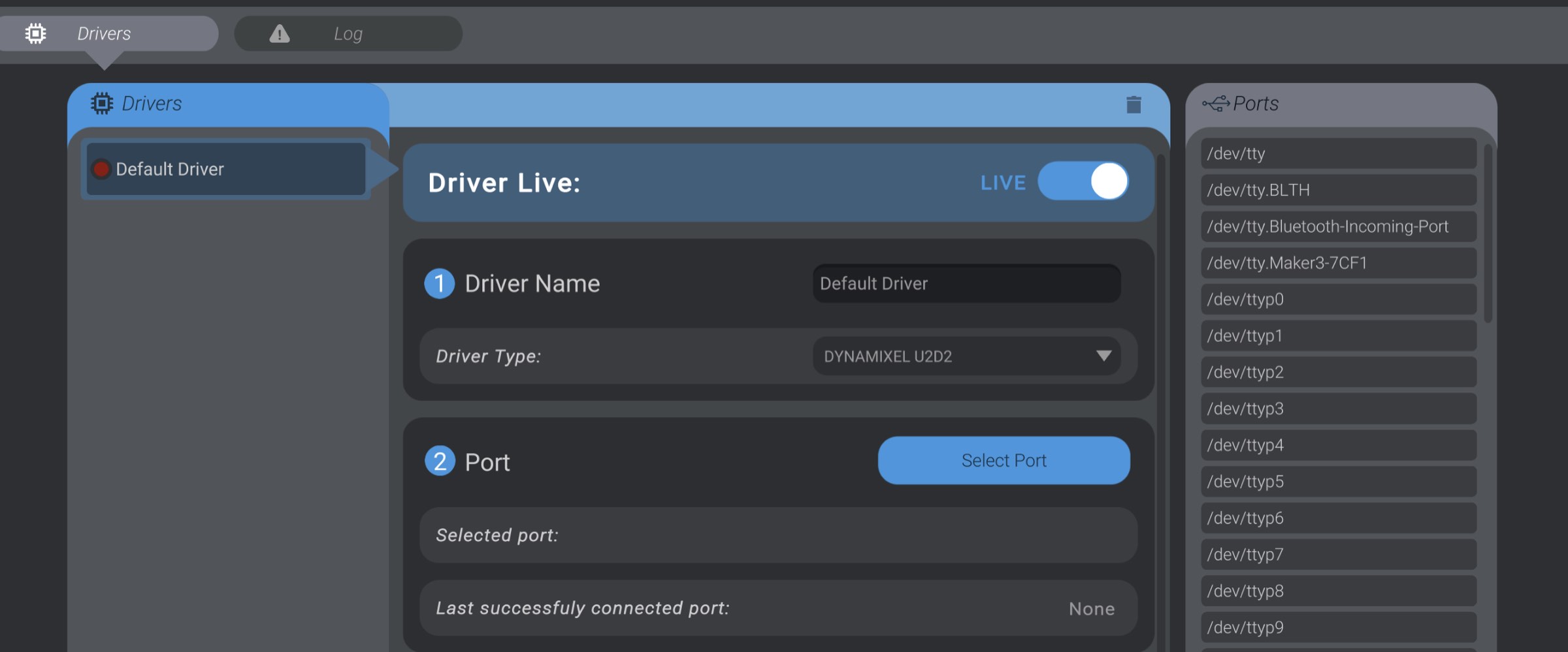 Screenshot: Communicating with DYNAMIXEL U2D2