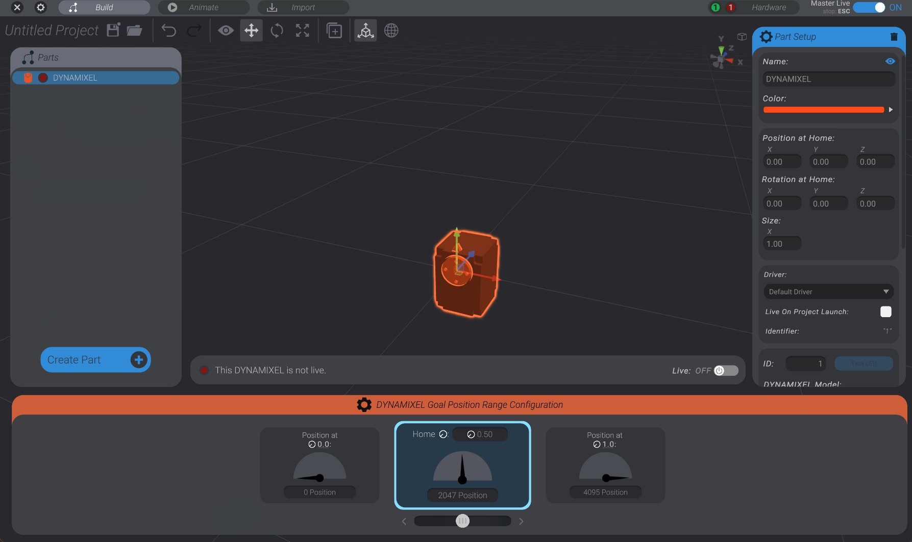 Screenshot: Creating a virtual DYNAMIXEL actuator in Bottango
