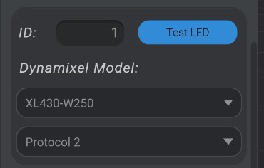 Screenshot: Virtual DYNAMIXEL actuator settings