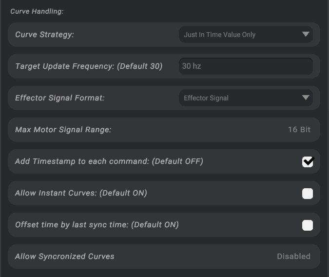 Screenshot: Advanced Driver Settings - Curve Handling