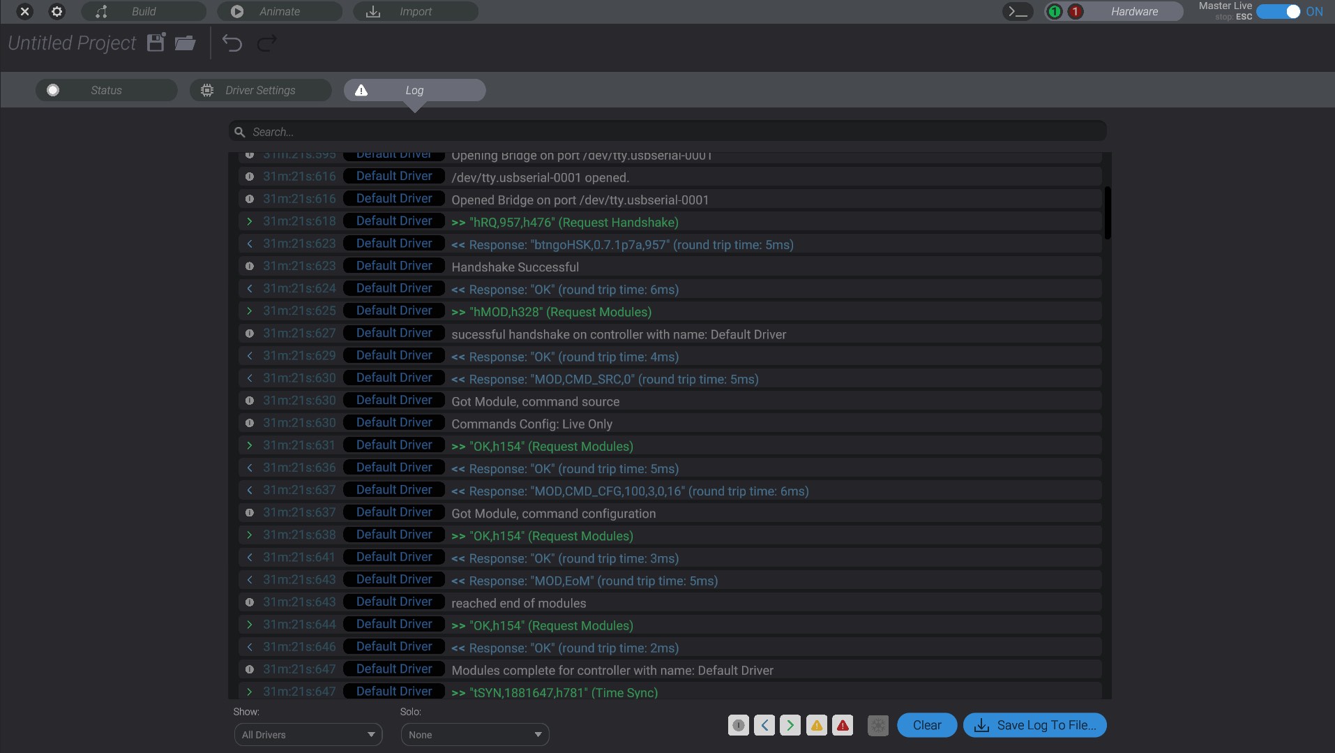 Screenshot: Driver Log