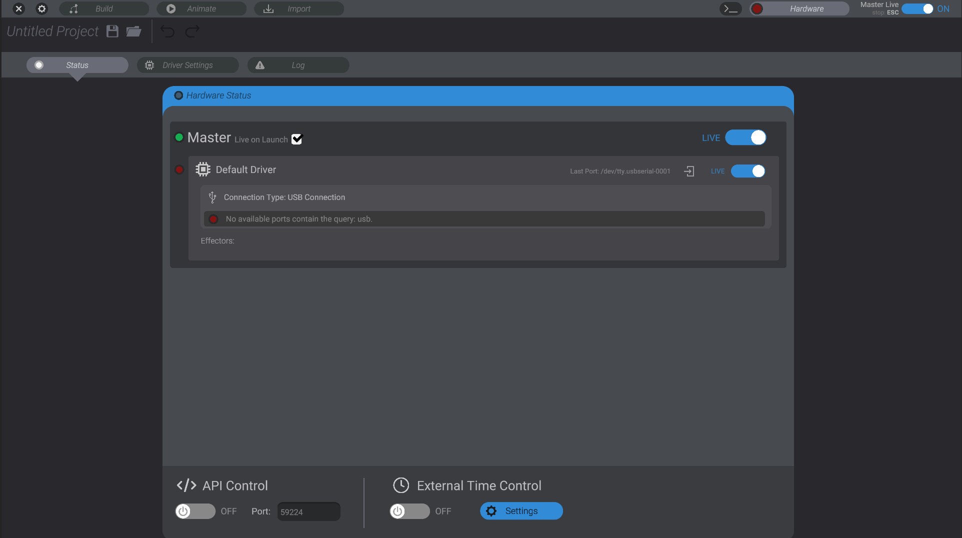 Screenshot: Hardware view - Status