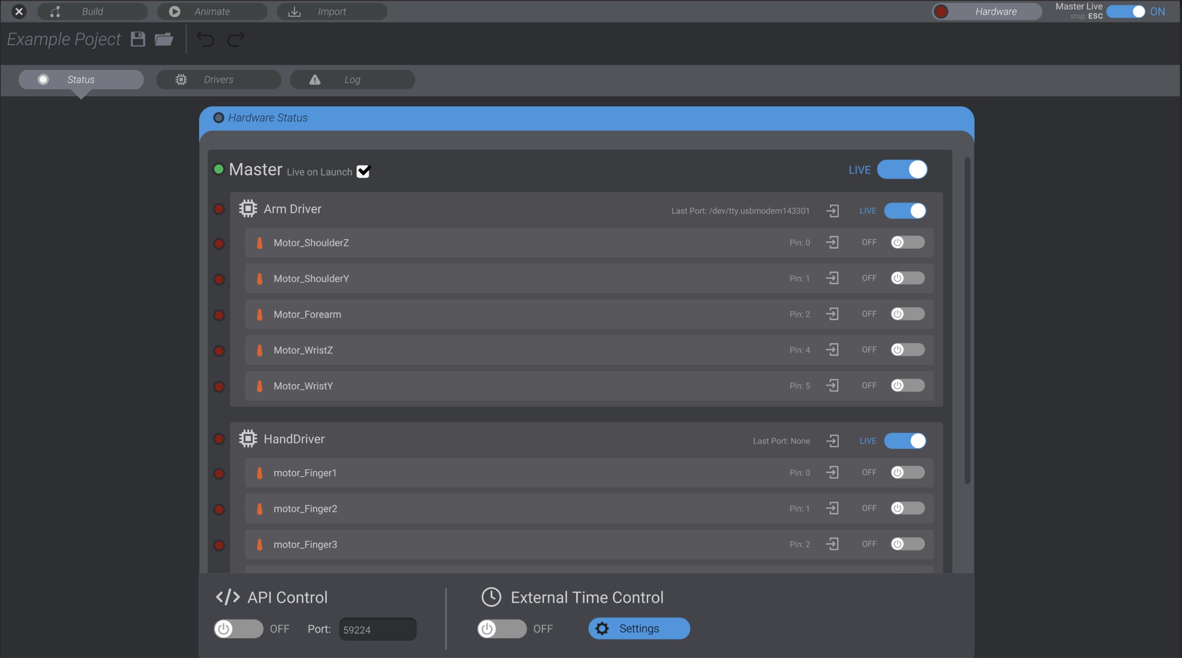 Screenshot: Hardware view - Status