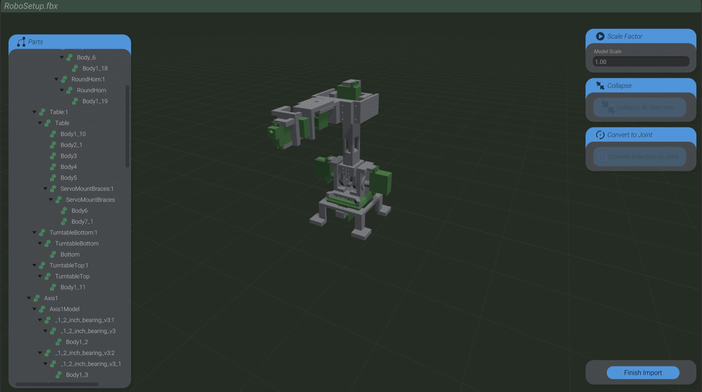 Screenshot: Converting points to joints