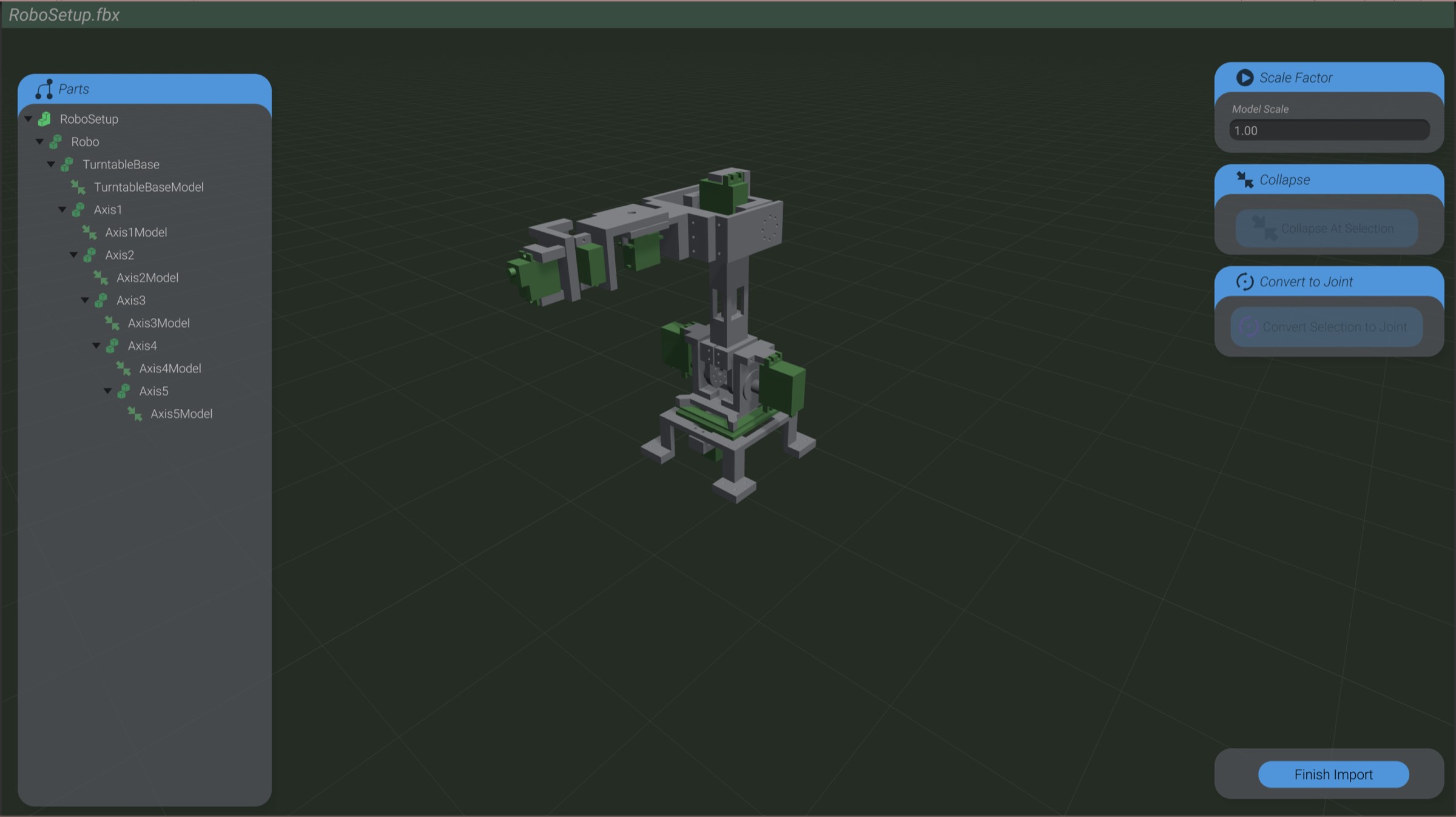 Screenshot: Converting points to joints