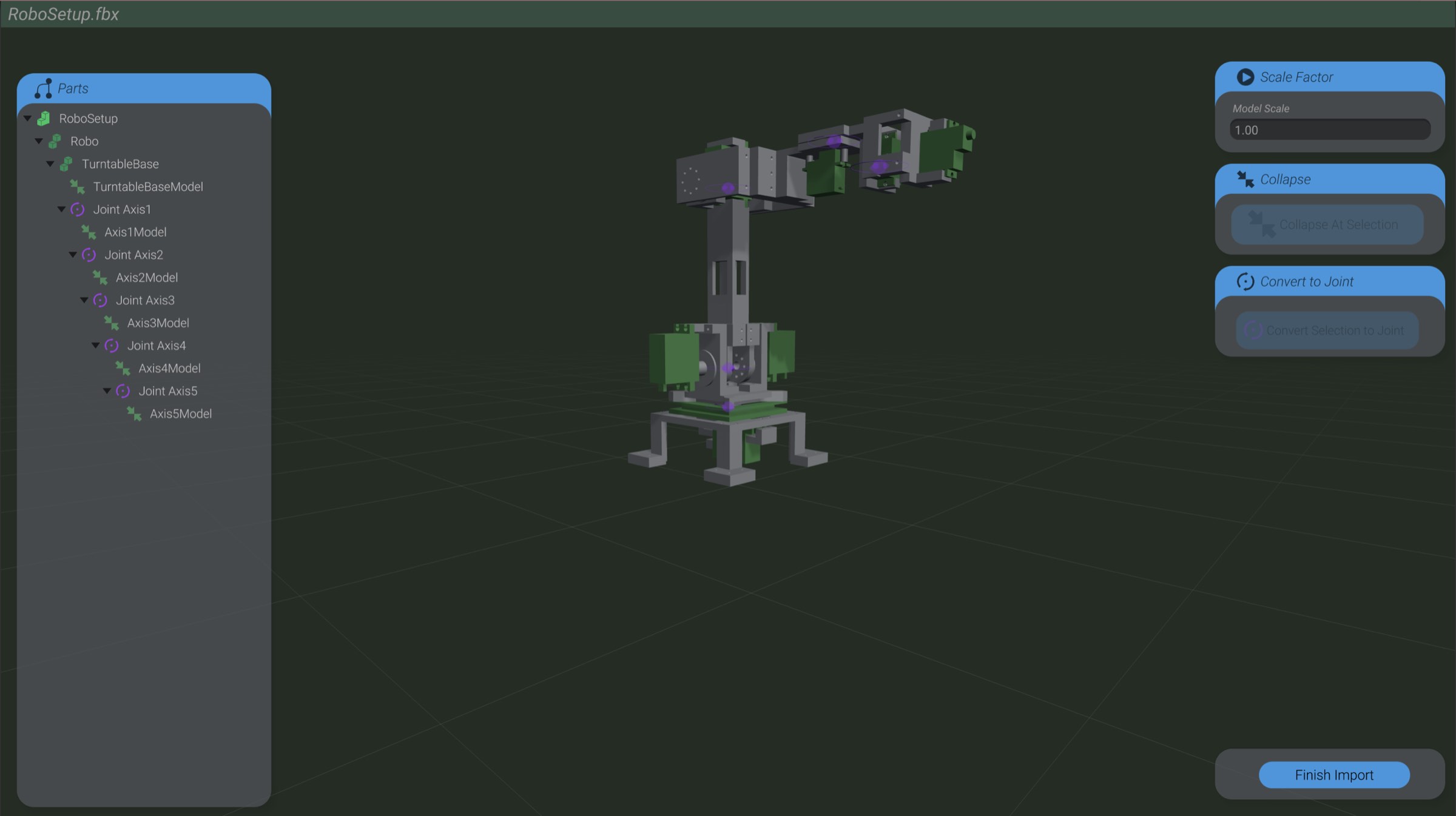 Screenshot: Converting points to joints