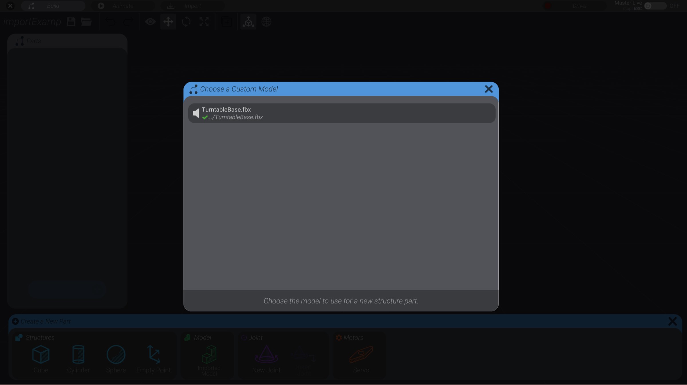 Screenshot: Create an instance of the model in your project