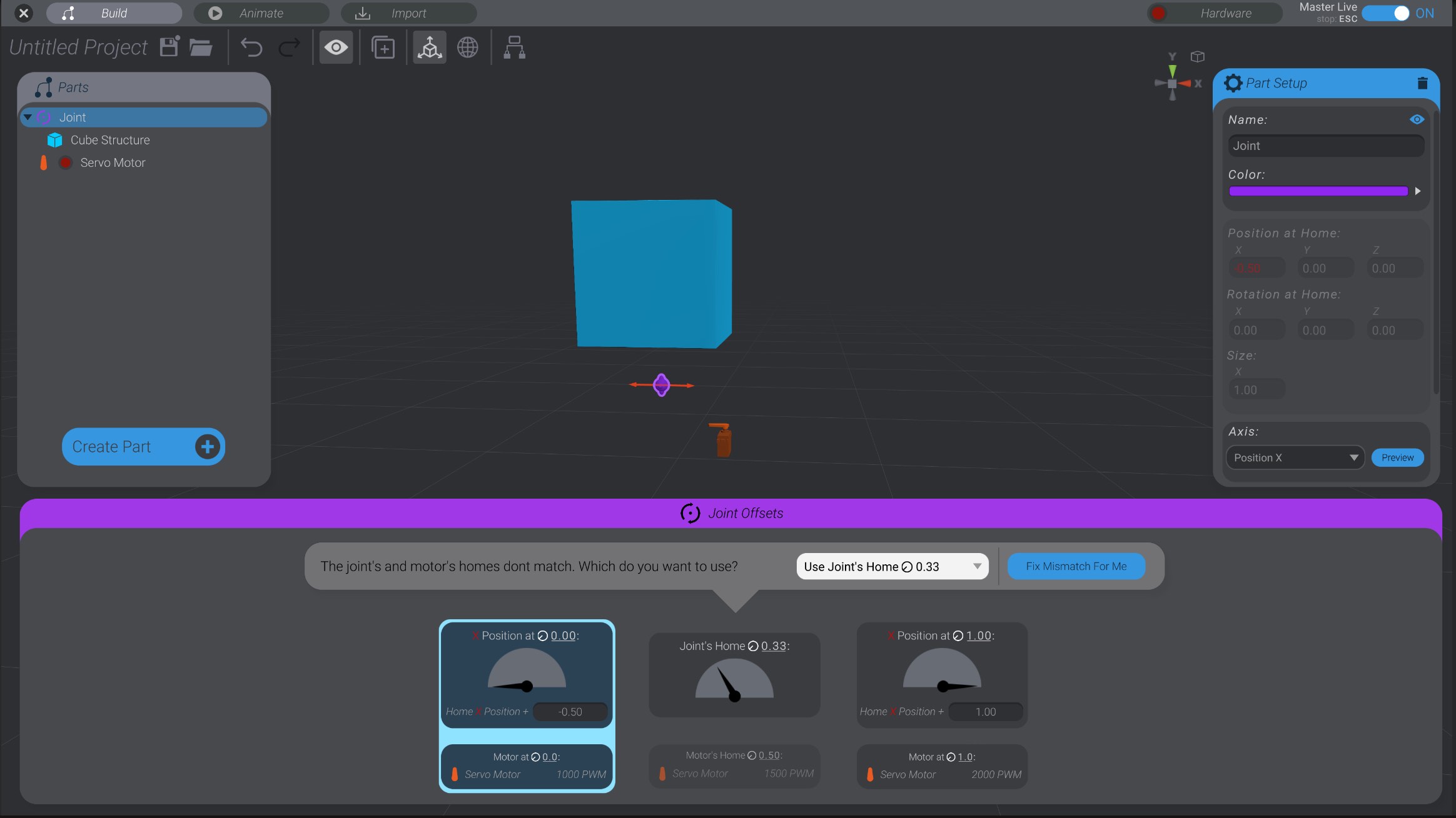 Screenshot: Configuring a joint’s offsets