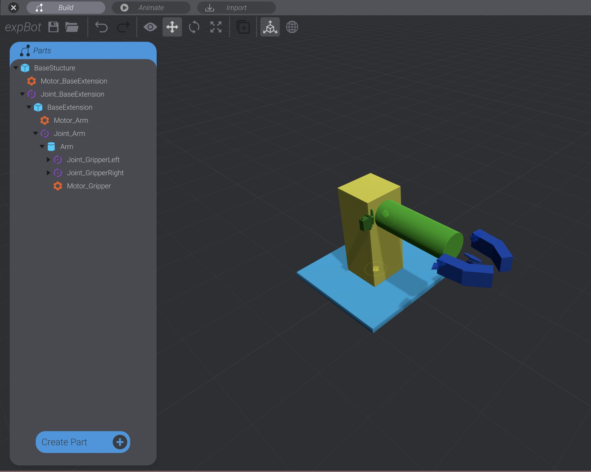 Screenshot: Creating all motors for the example robot
