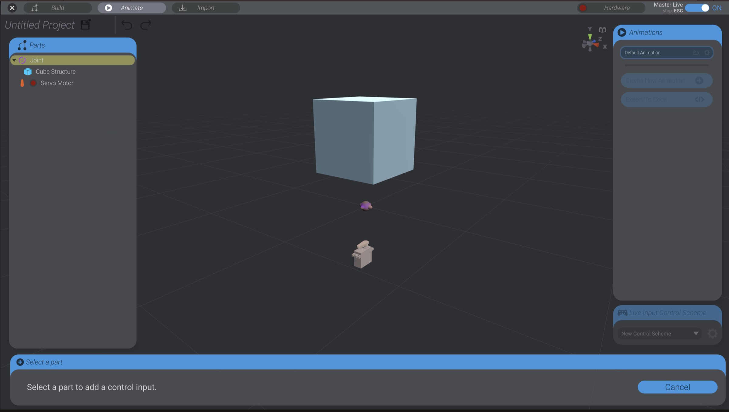 Screenshot: Adding a control to a control scheme