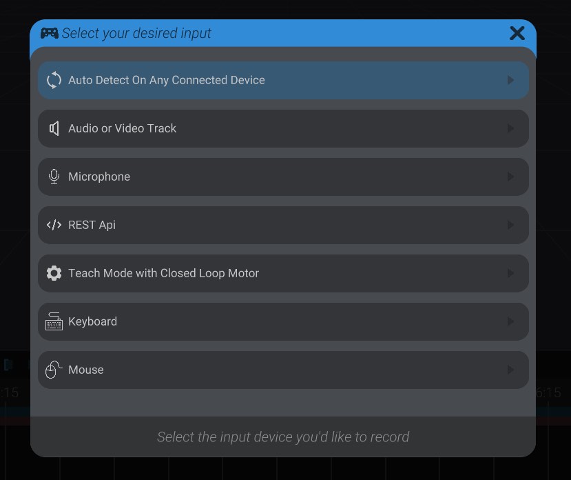 Screenshot: Adding a control to a control scheme