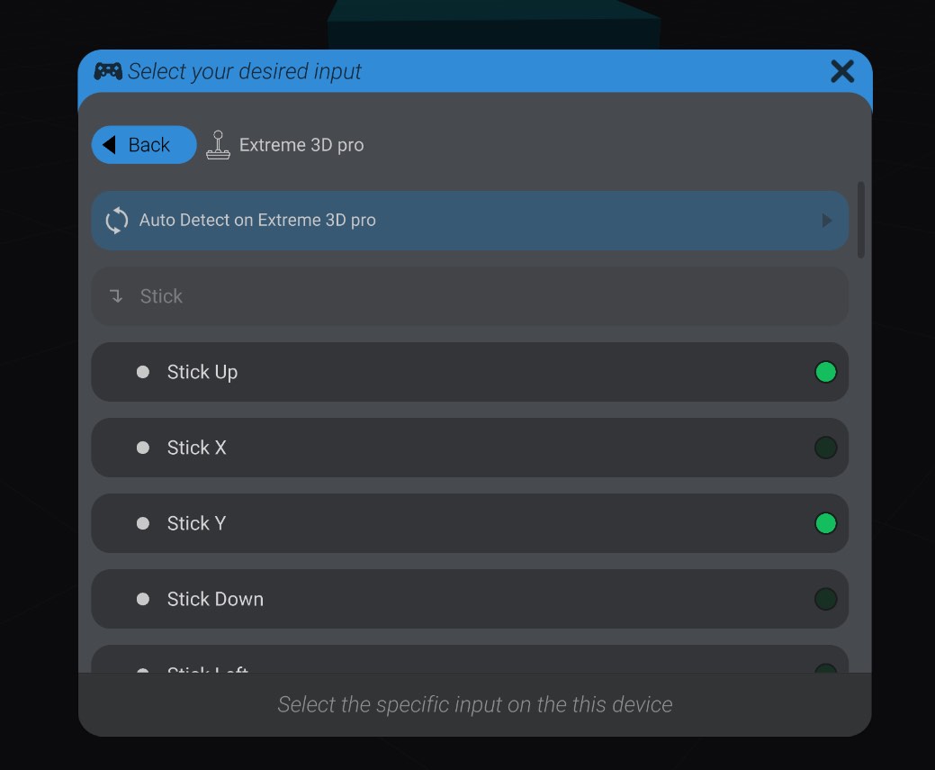 Screenshot: Adding a control to a control scheme