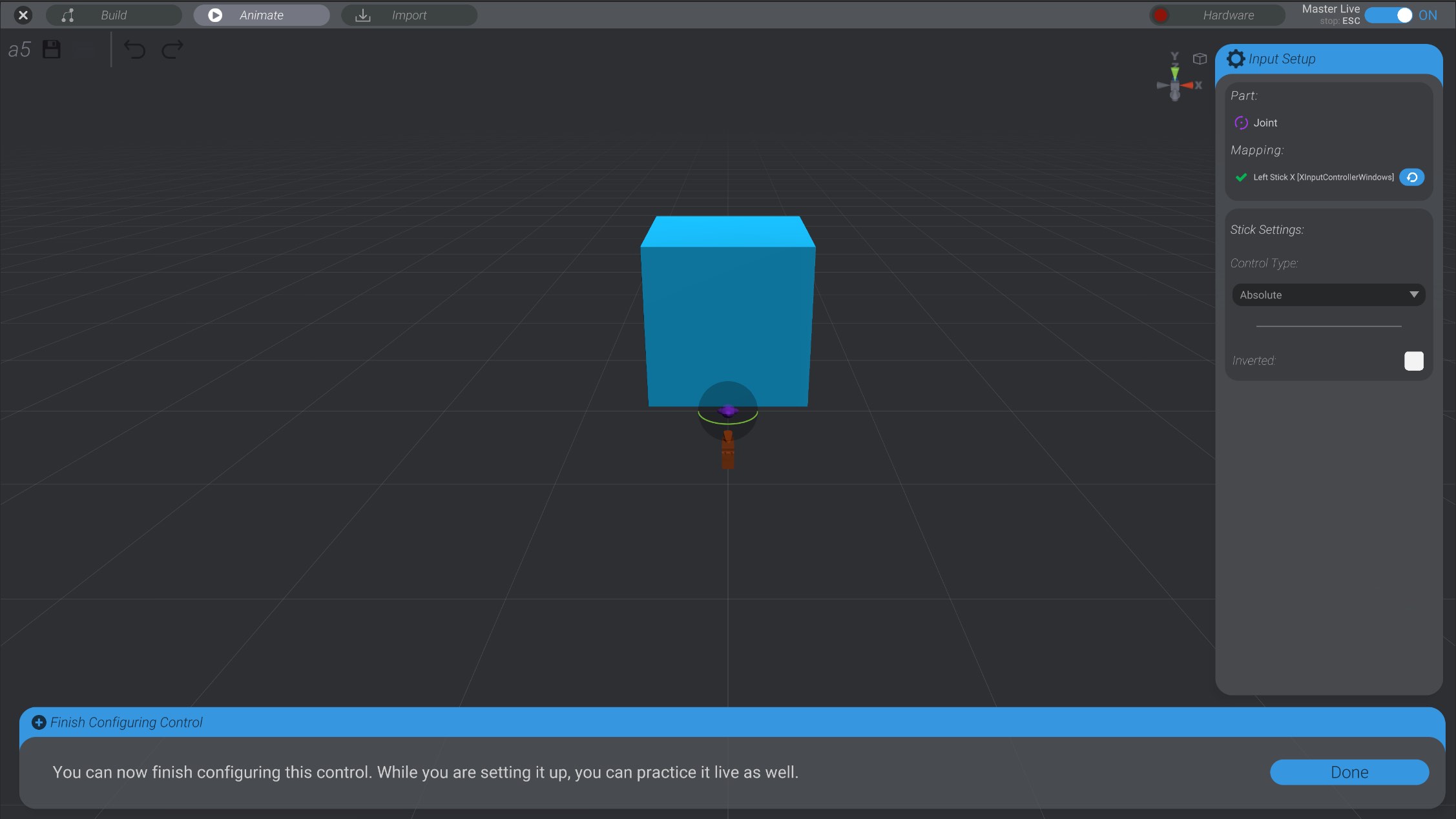 Screenshot: Adding a control to a control scheme