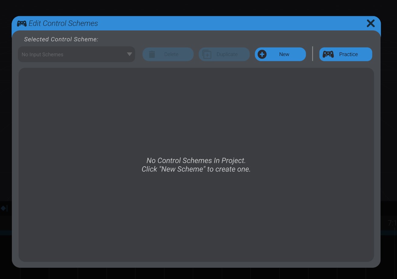 Screenshot: Getting started and setting up a Control Scheme