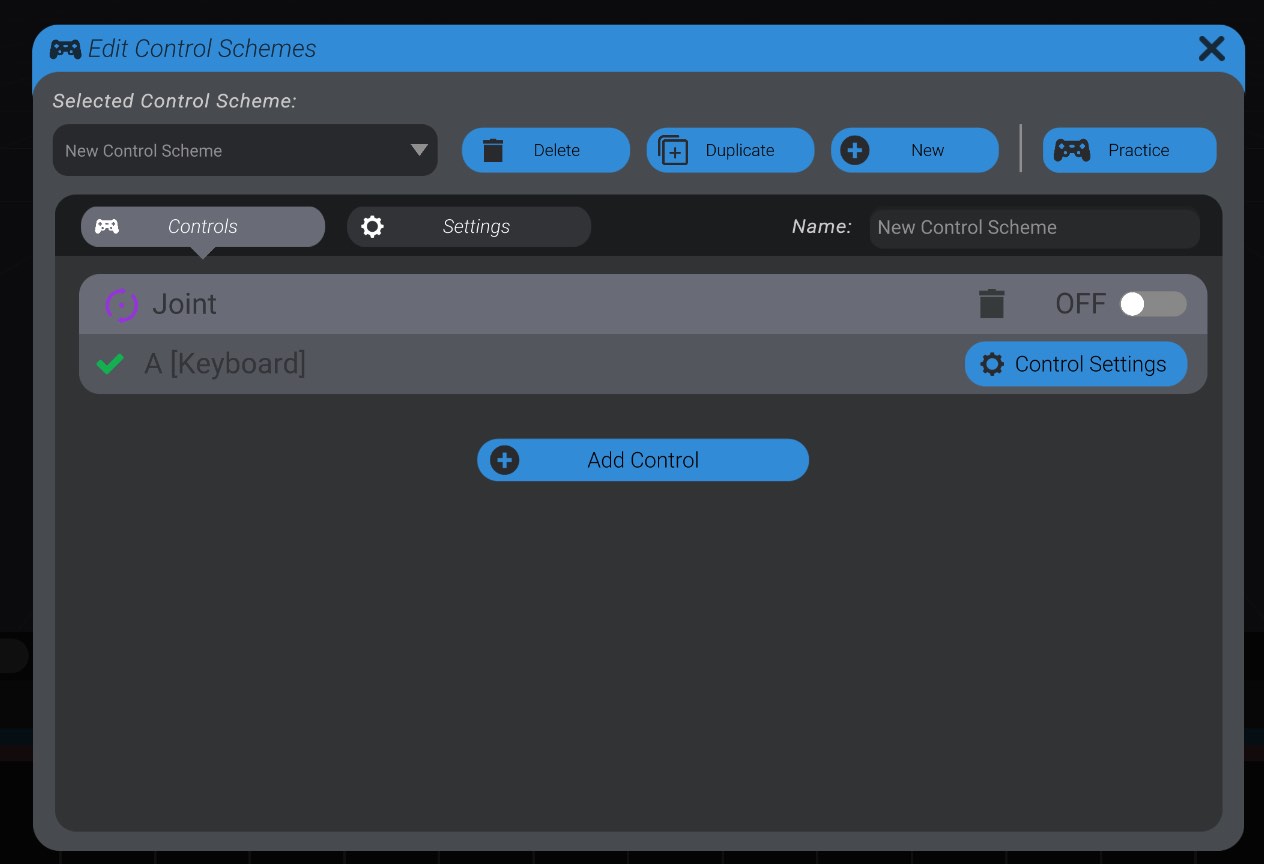Screenshot: Control Scheme Settings