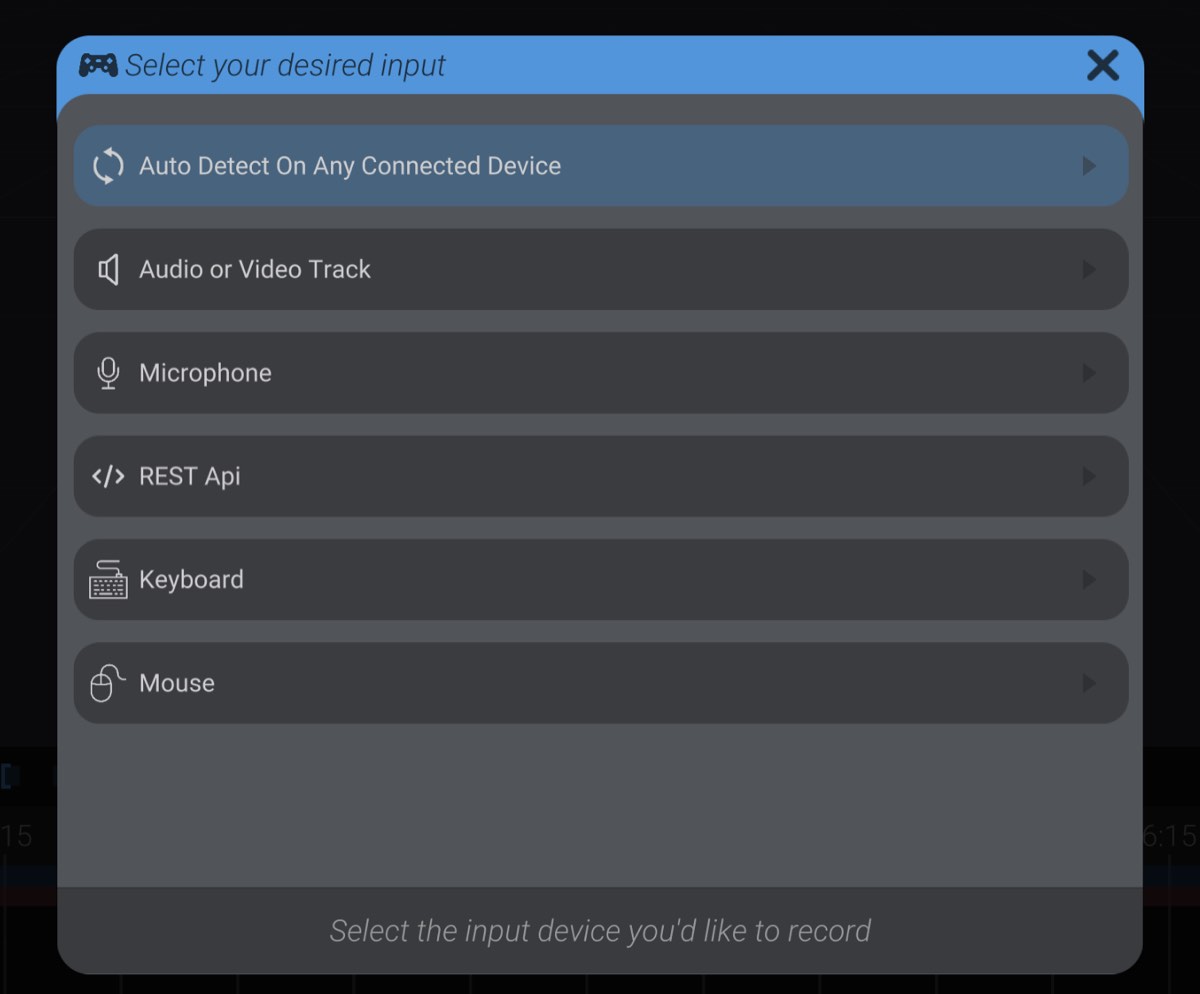 Screenshot: Recording Input via REST API