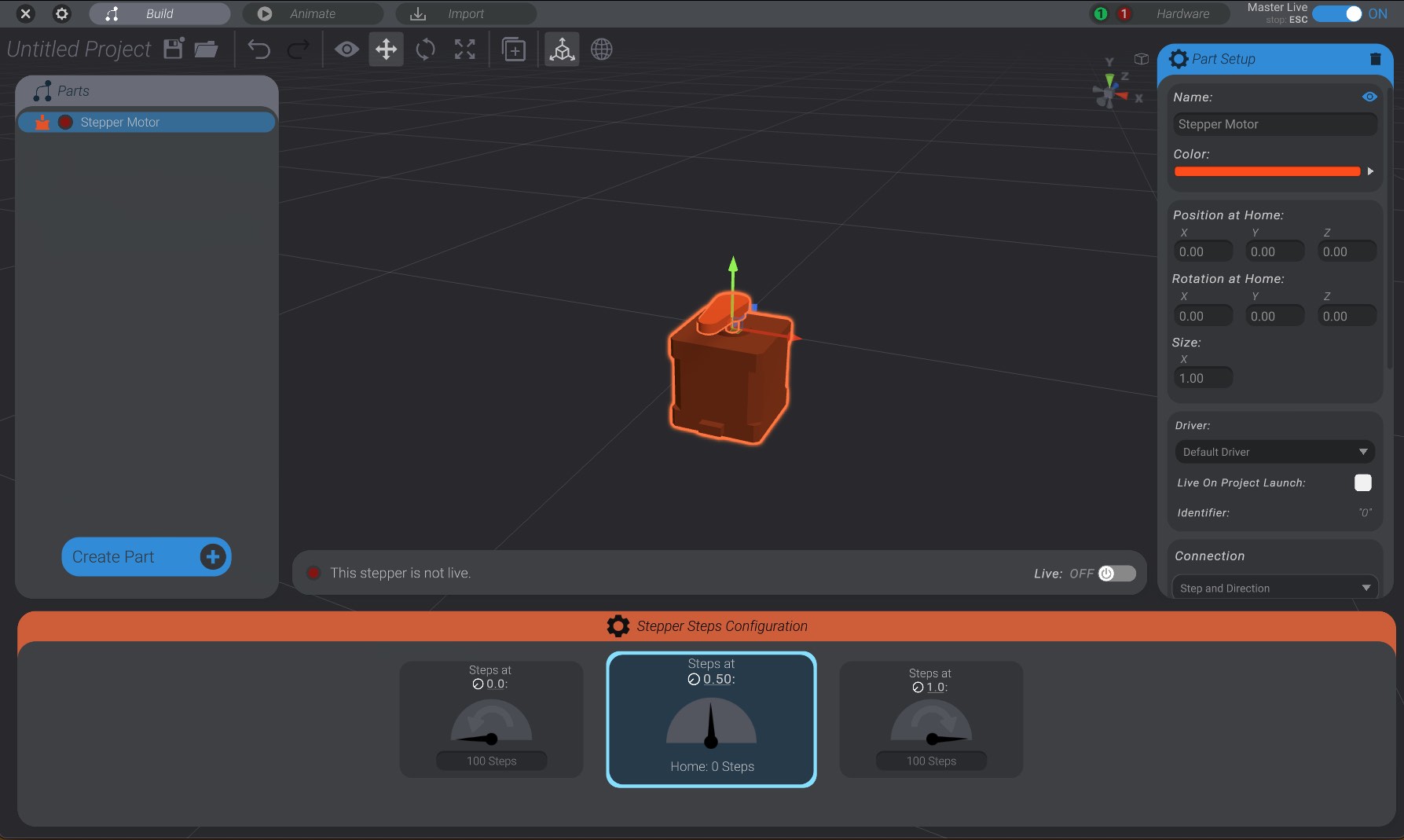 Screenshot: Stepper Motors in Bottango