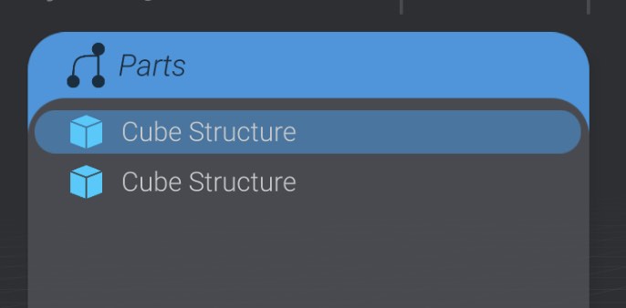 Screenshot: Using the Parts Menu to select parts
