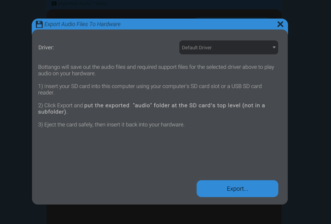 Screenshot: Triggering audio playback on hardware