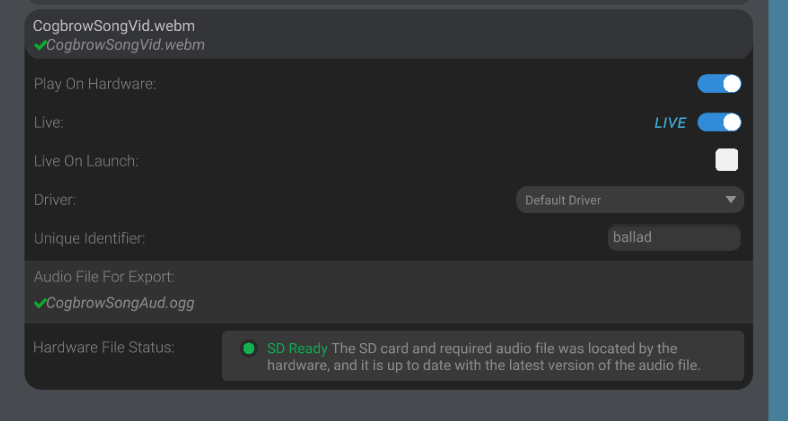 Screenshot: Triggering audio playback on hardware